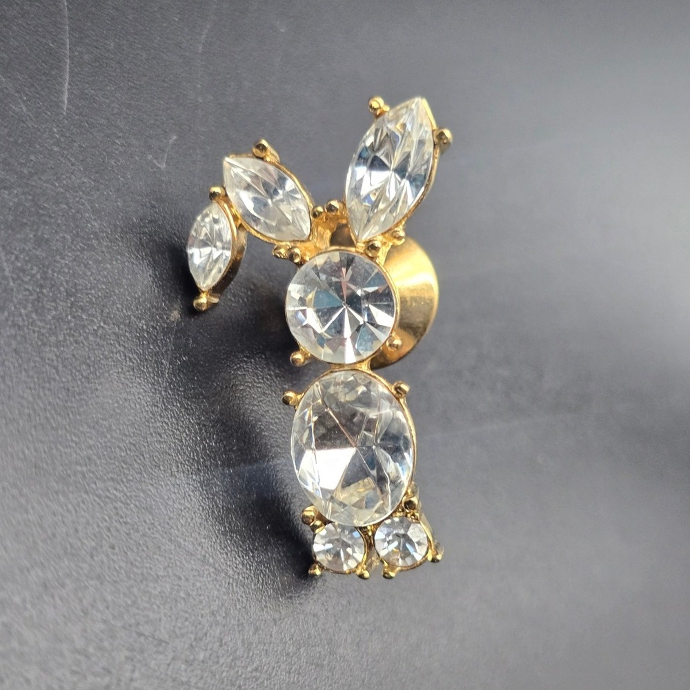 Avon Rhinestone Rabbit Bunny Pin Tie Tack Lapel Pin Gold Tone Easter Jewelry